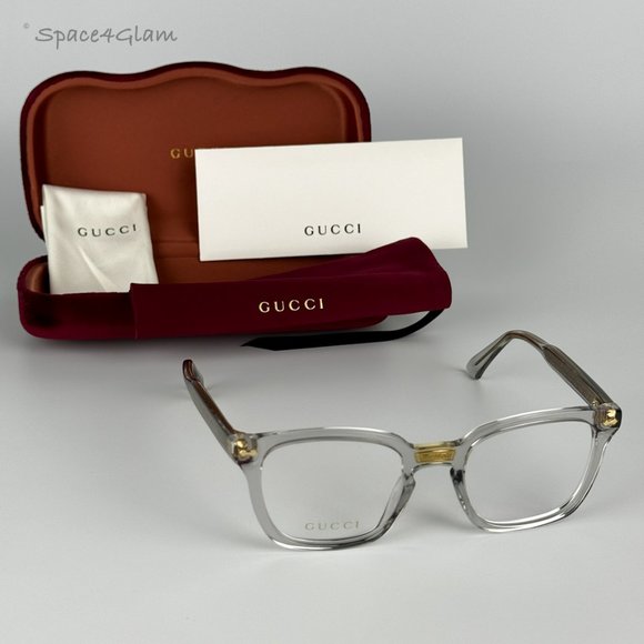 NEW Gucci GG0184O 005 Gray Clear Gold Square Unisex Eyeglasses - Picture 8 of 11